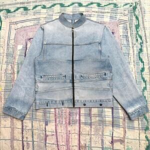 Custom Upcycled blue bomber denim jacket Medium